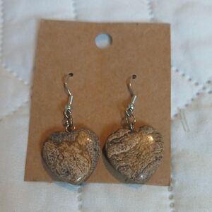 Heart-Shaped Brown Stone Earrings